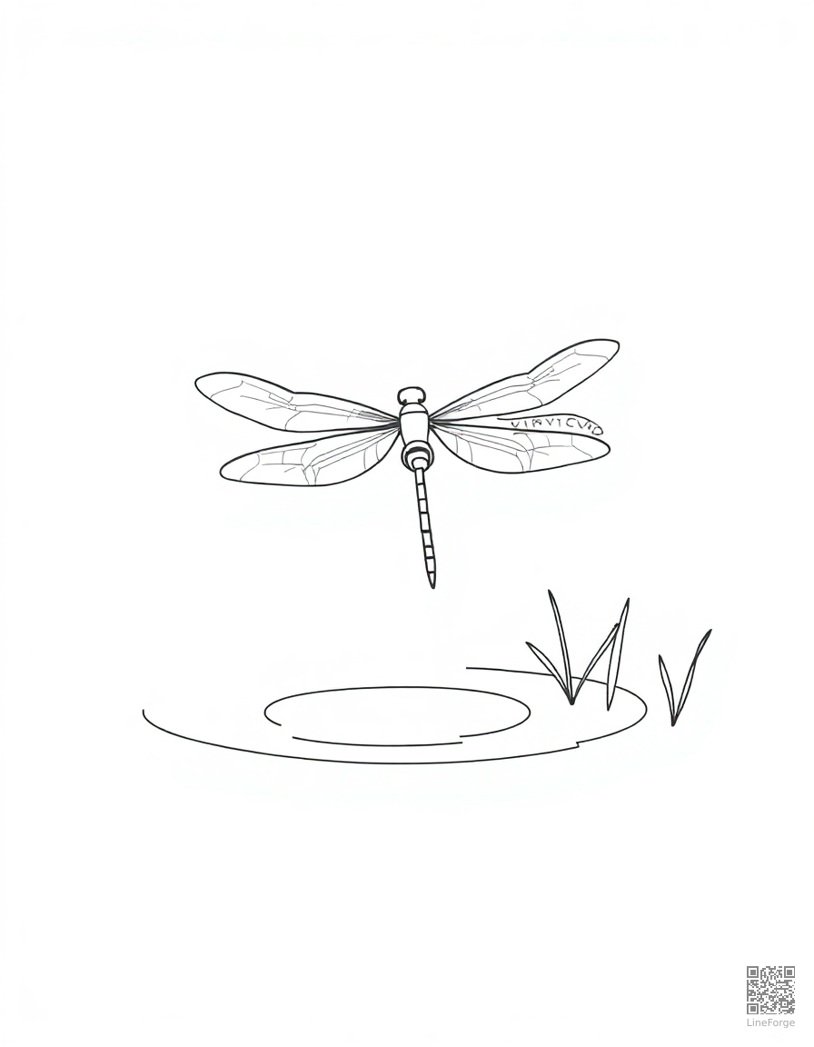 dragonfly hovering over a pond coloring page Minimal style - free printable