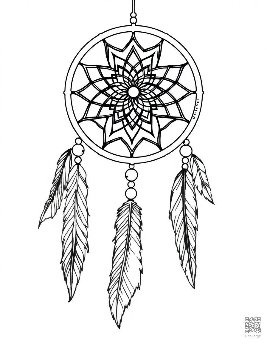 dreamcatcher with feathers and beads coloring page Manga style - free printable