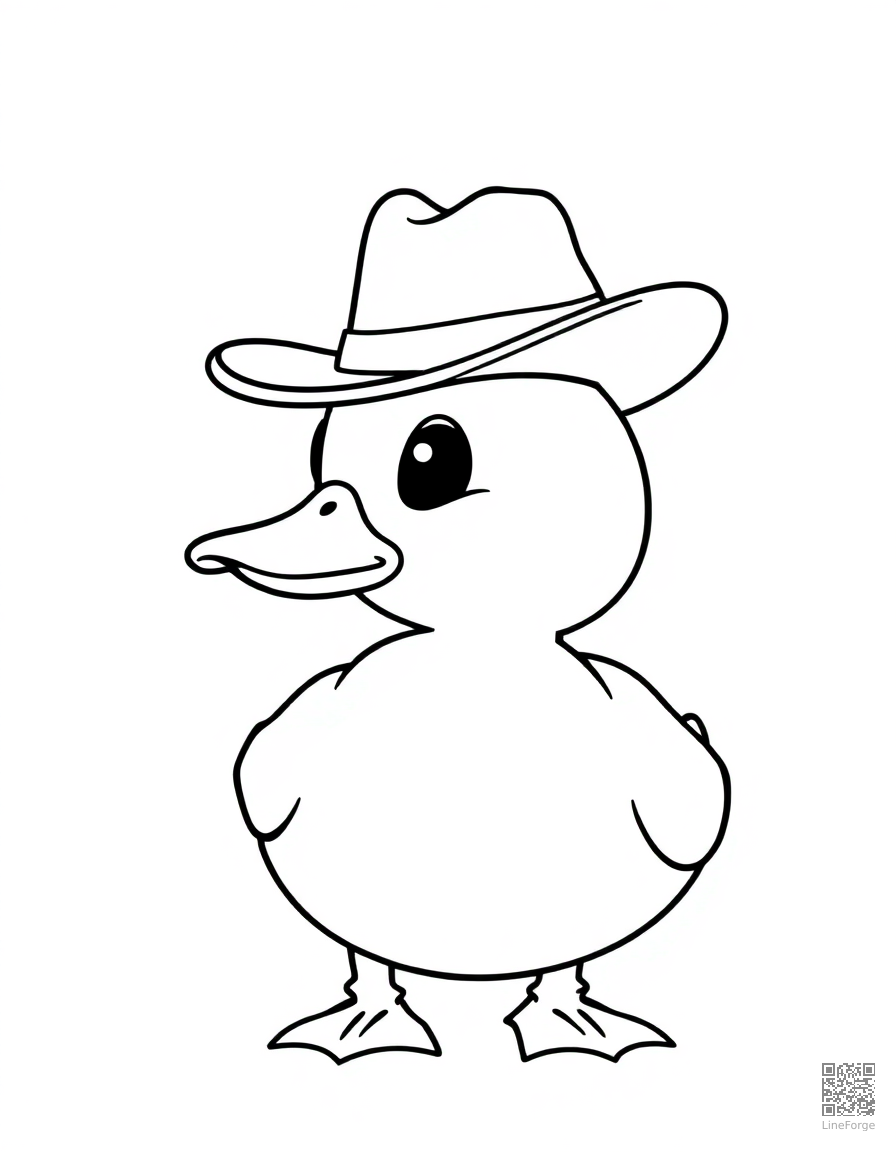 duck wearing a tiny cowboy hat coloring page Contour style - free printable