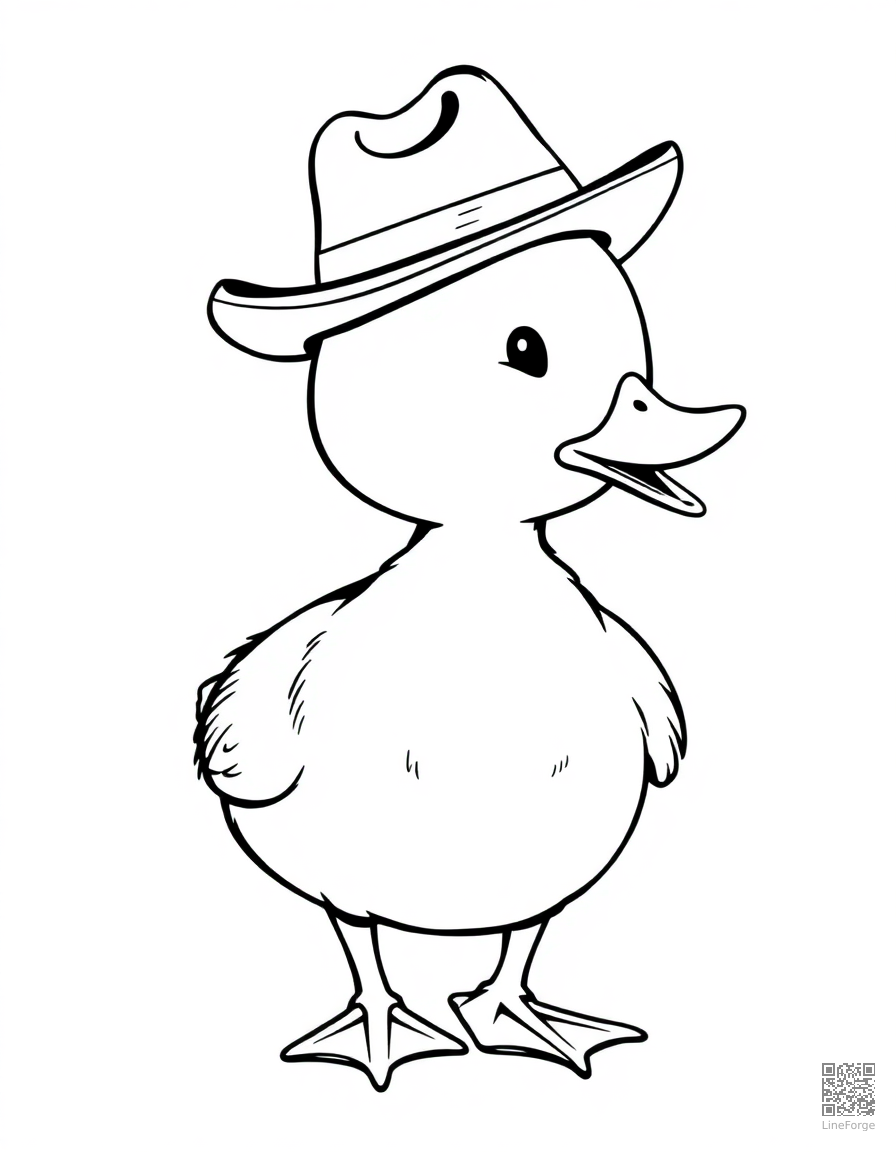 duck wearing a tiny cowboy hat coloring page Manga style - free printable