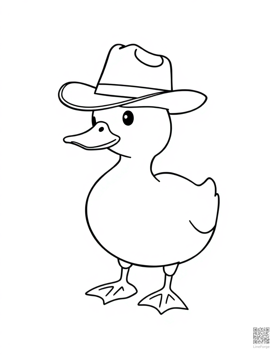 duck wearing a tiny cowboy hat coloring page Minimal style - free printable