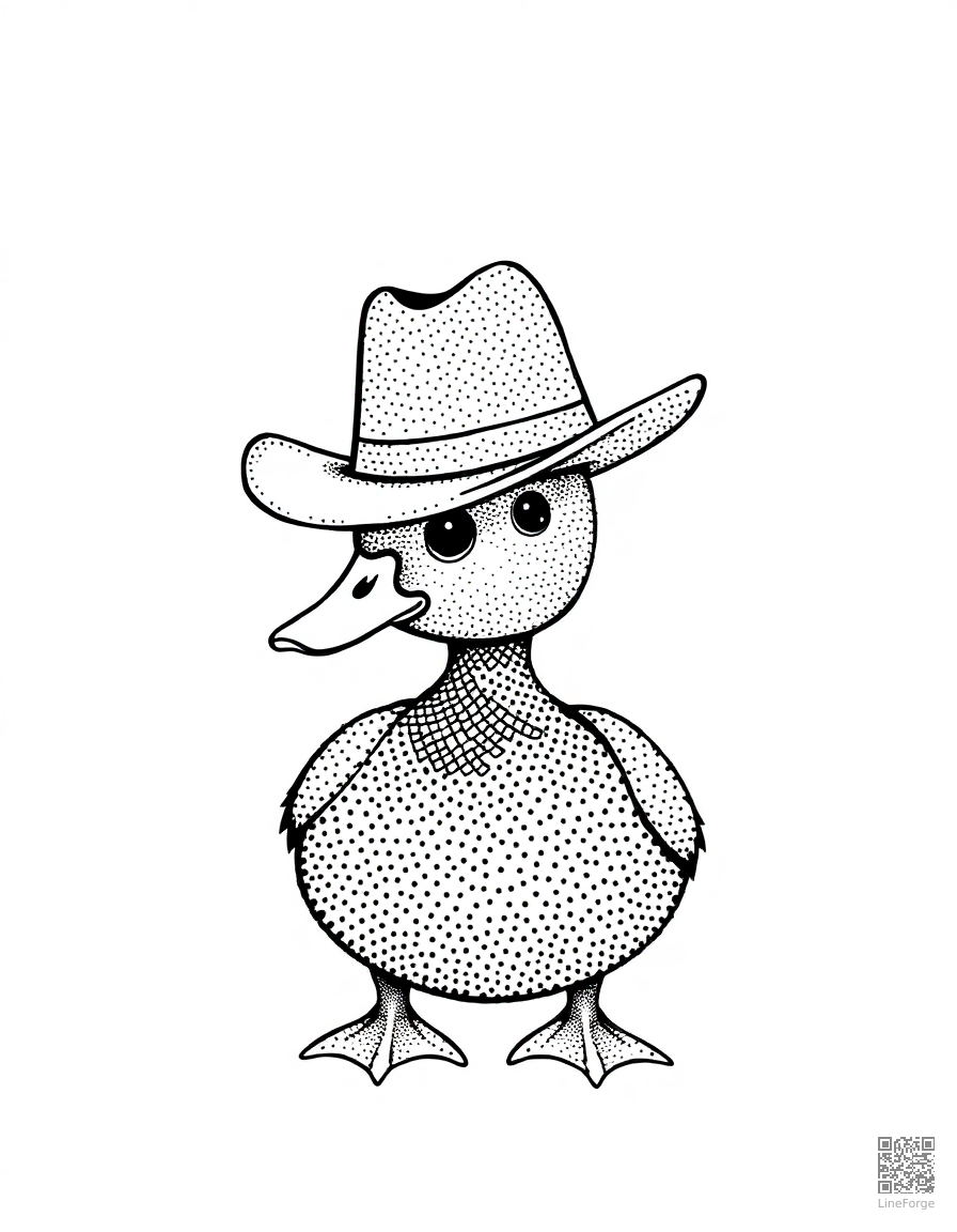 duck wearing a tiny cowboy hat coloring page Stipple style - free printable