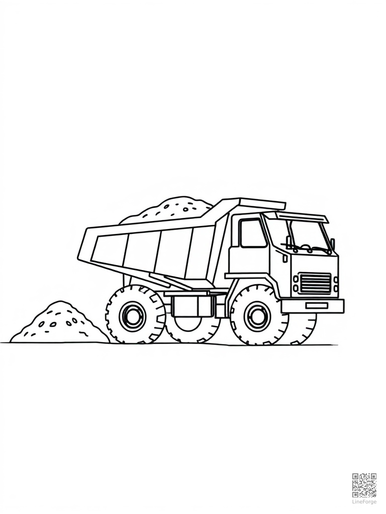 Dump truck hauling dirt at a construction site coloring page Minimal style - free printable