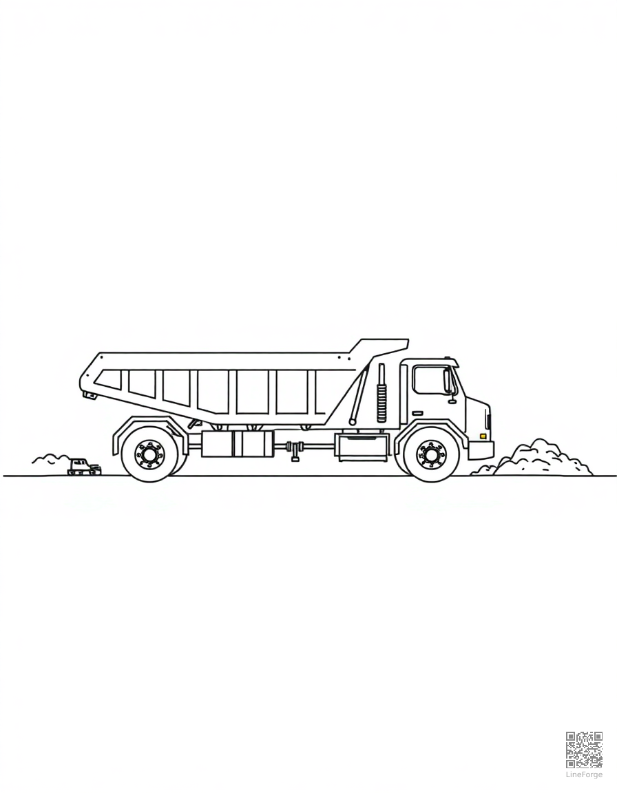 dump truck unloading at a construction site coloring page Minimal style - free printable