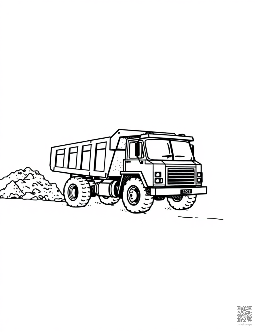 dump truck unloading at a construction site coloring page Stipple style - free printable