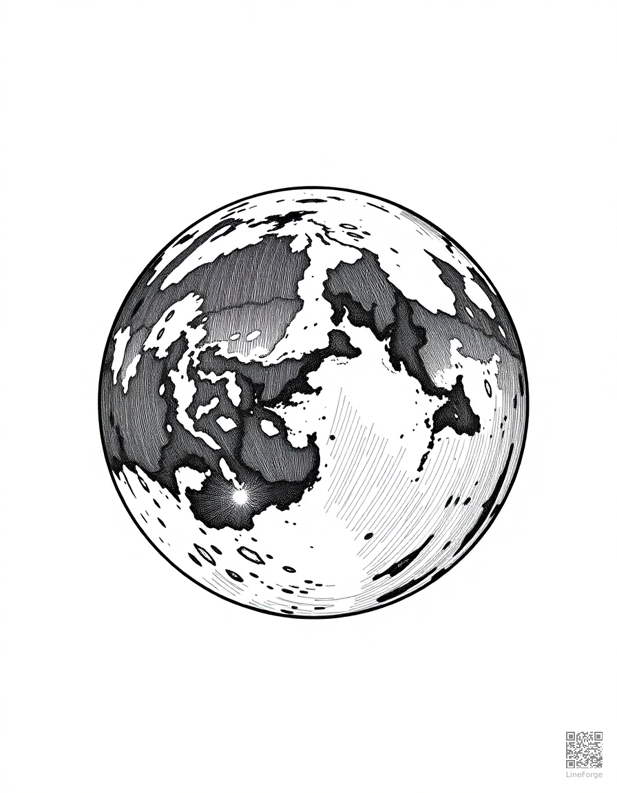 earth seen from the moon surface coloring page Crosshatch style - free printable