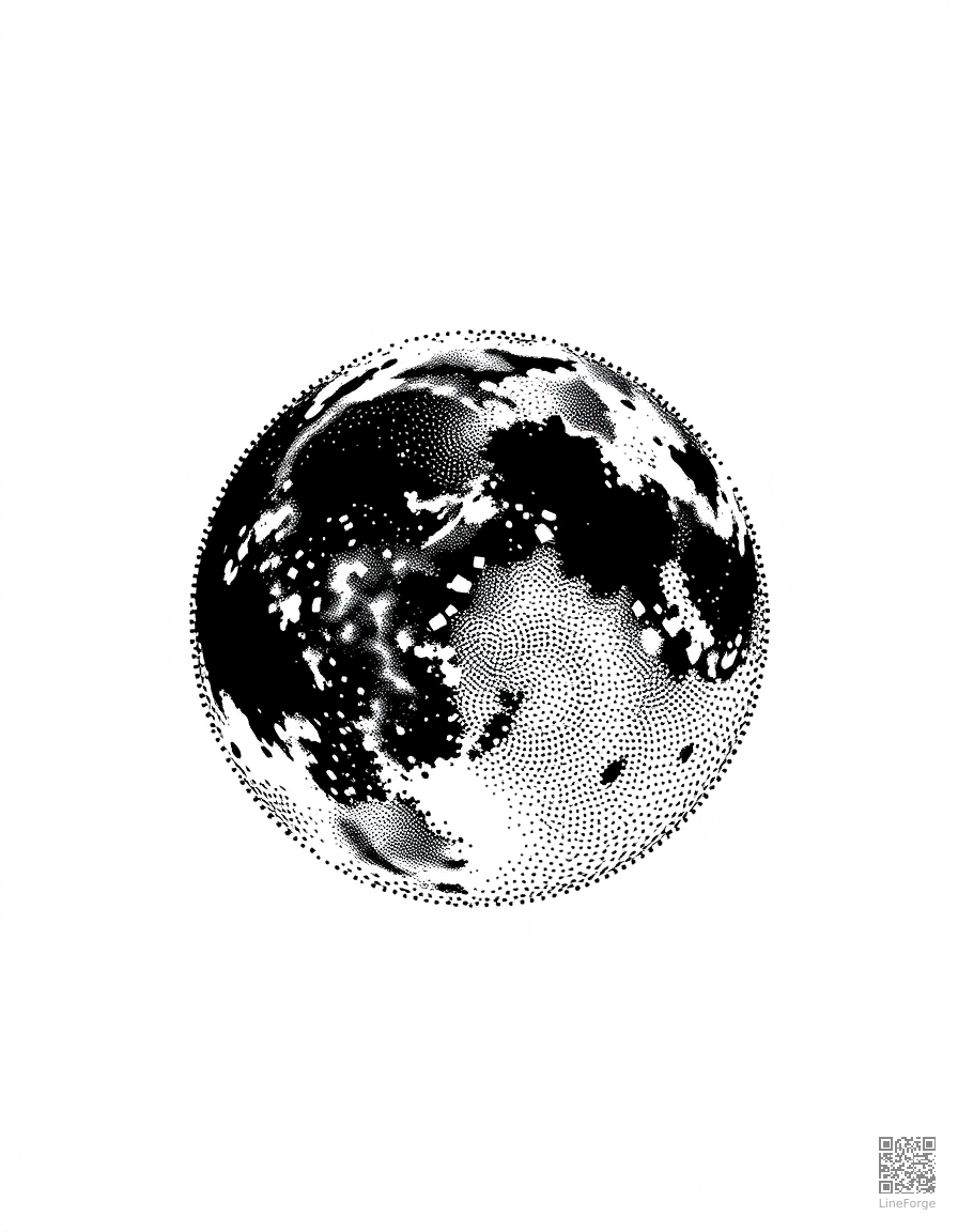 earth seen from the moon surface coloring page Stipple style - free printable