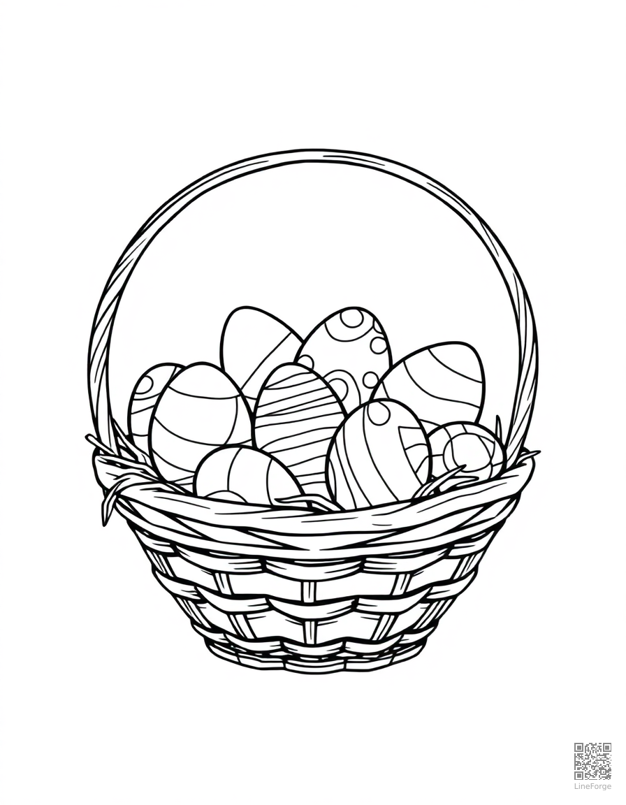 easter basket full of chocolate eggs coloring page Contour style - free printable