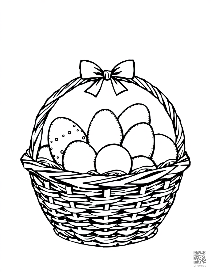 easter basket full of chocolate eggs coloring page Stipple style - free printable