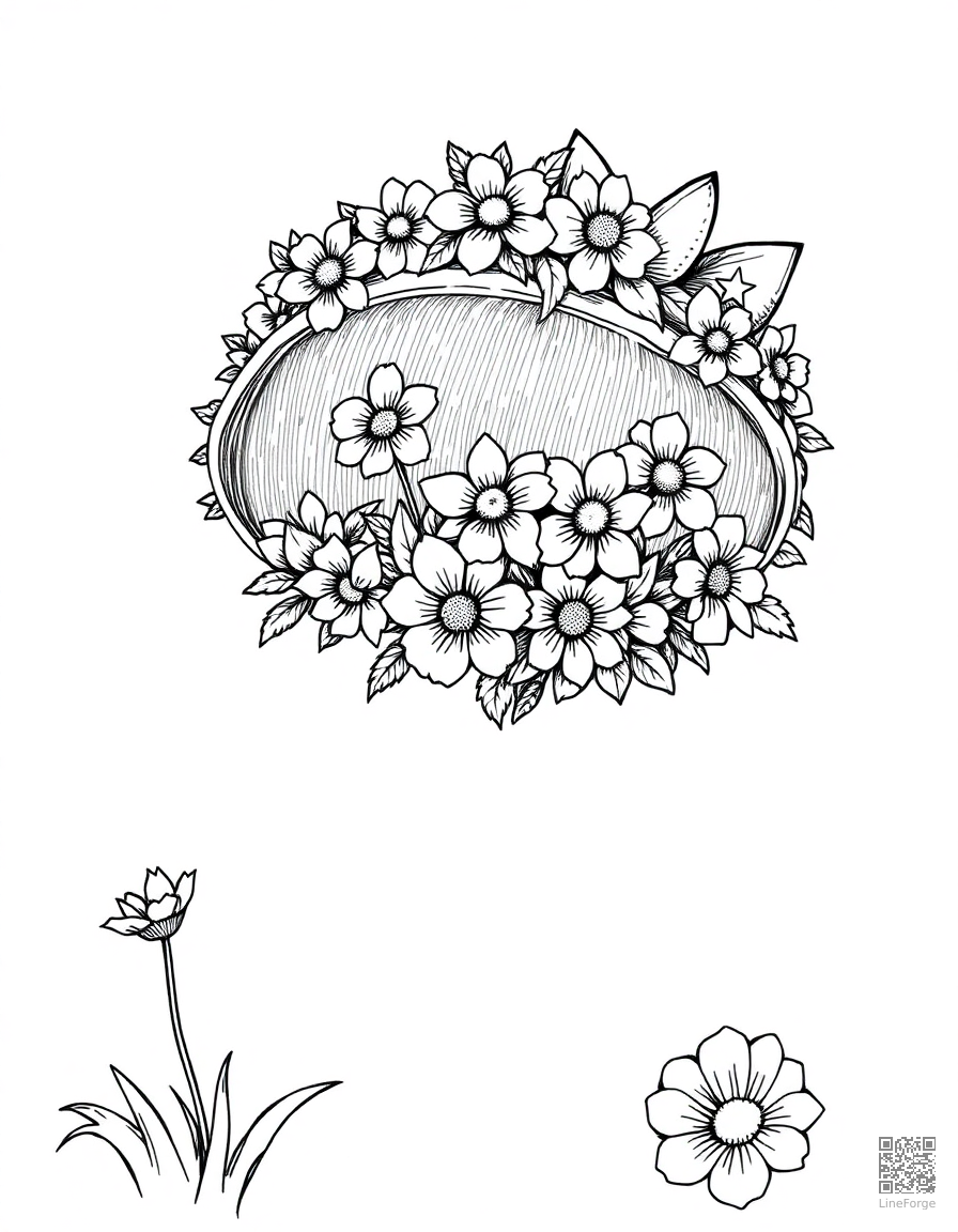 easter bonnet decorated with flowers coloring page Crosshatch style - free printable