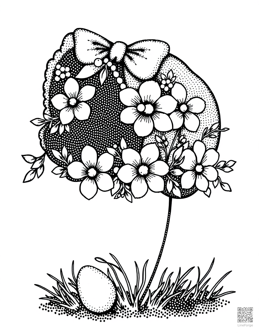 easter bonnet decorated with flowers coloring page Stipple style - free printable