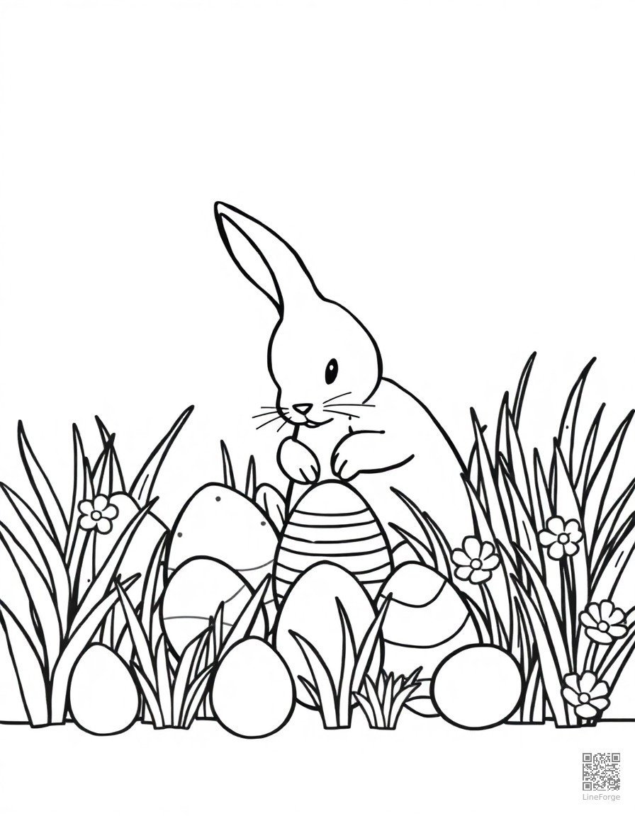 easter bunny hiding eggs in a garden coloring page Minimal style - free printable