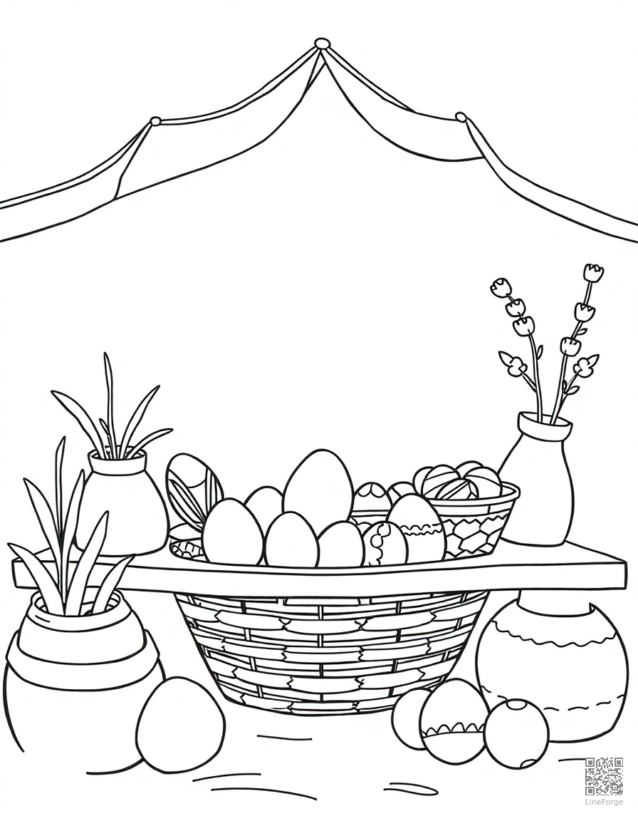 easter egg decorating station coloring page Contour style - free printable