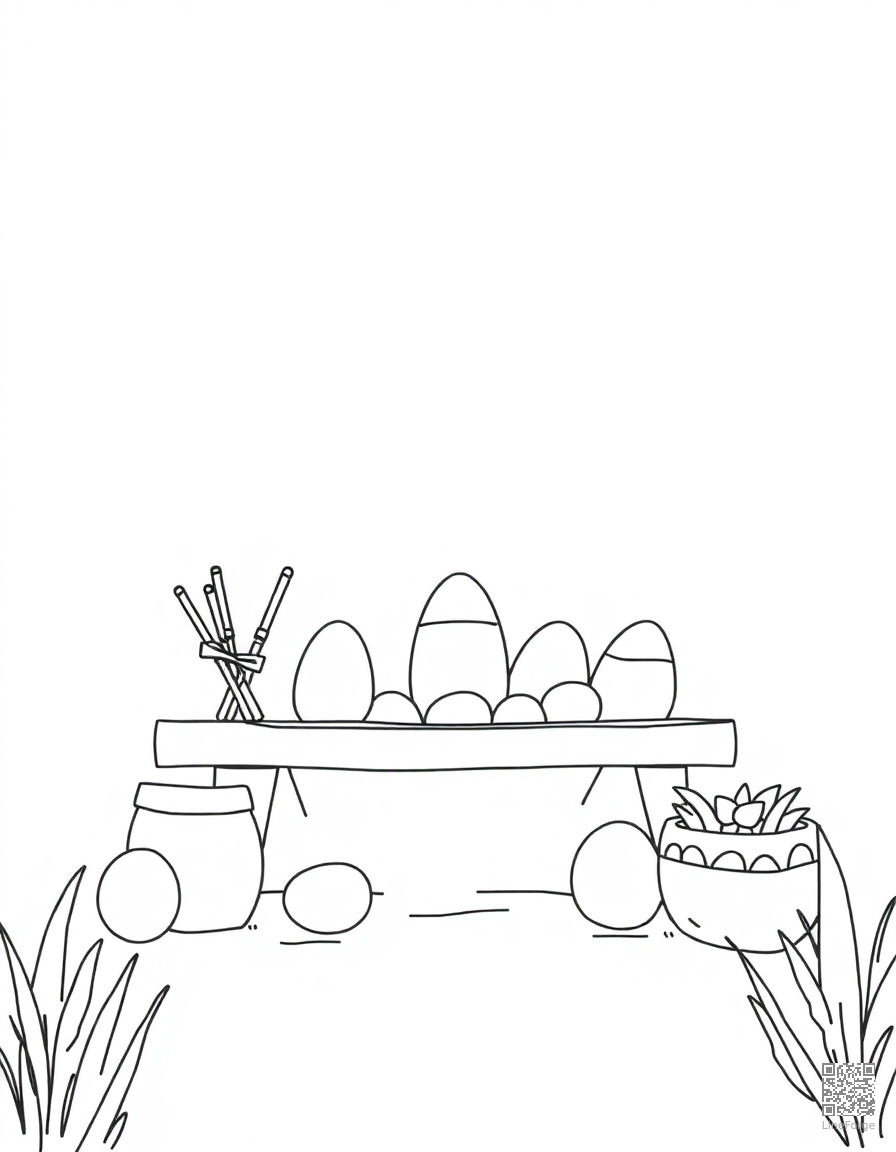 easter egg decorating station coloring page Minimal style - free printable