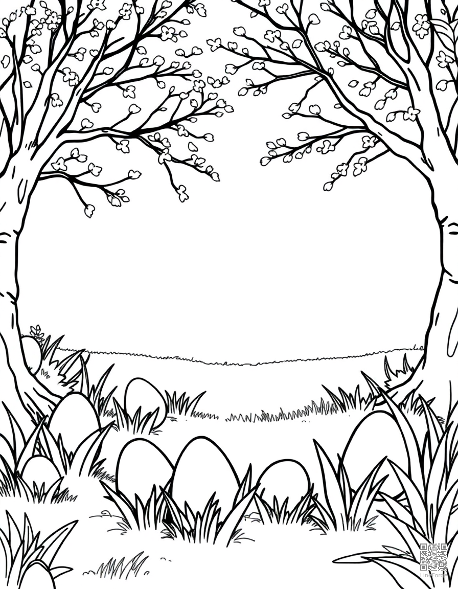 easter egg hunt in a park coloring page Contour style - free printable