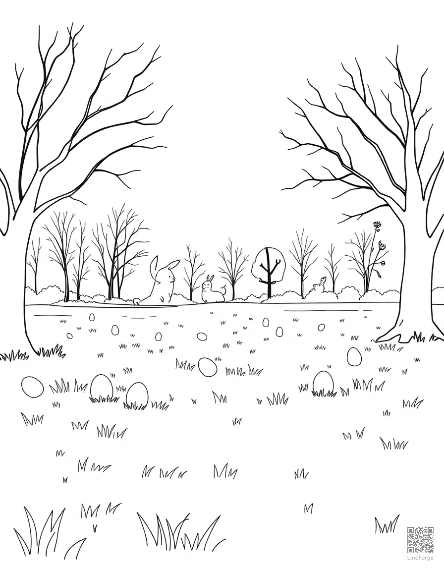 easter egg hunt in a park coloring page Minimal style - free printable