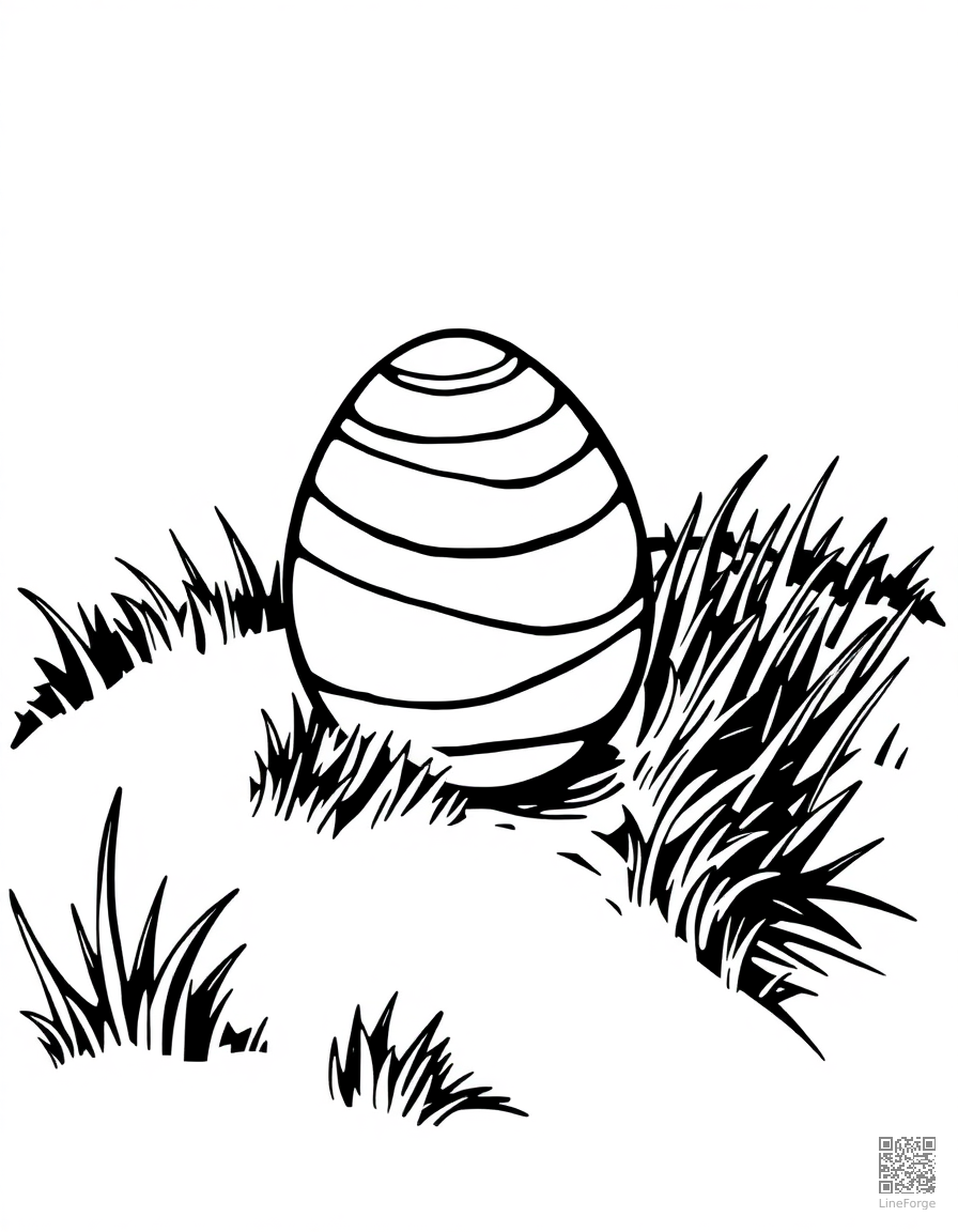 easter egg rolling down a grassy hill coloring page Woodcut style - free printable