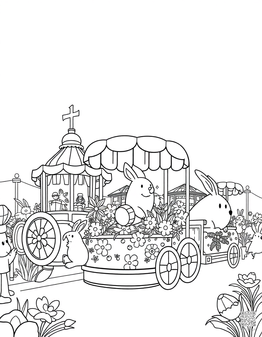 easter parade with spring floats coloring page Contour style - free printable