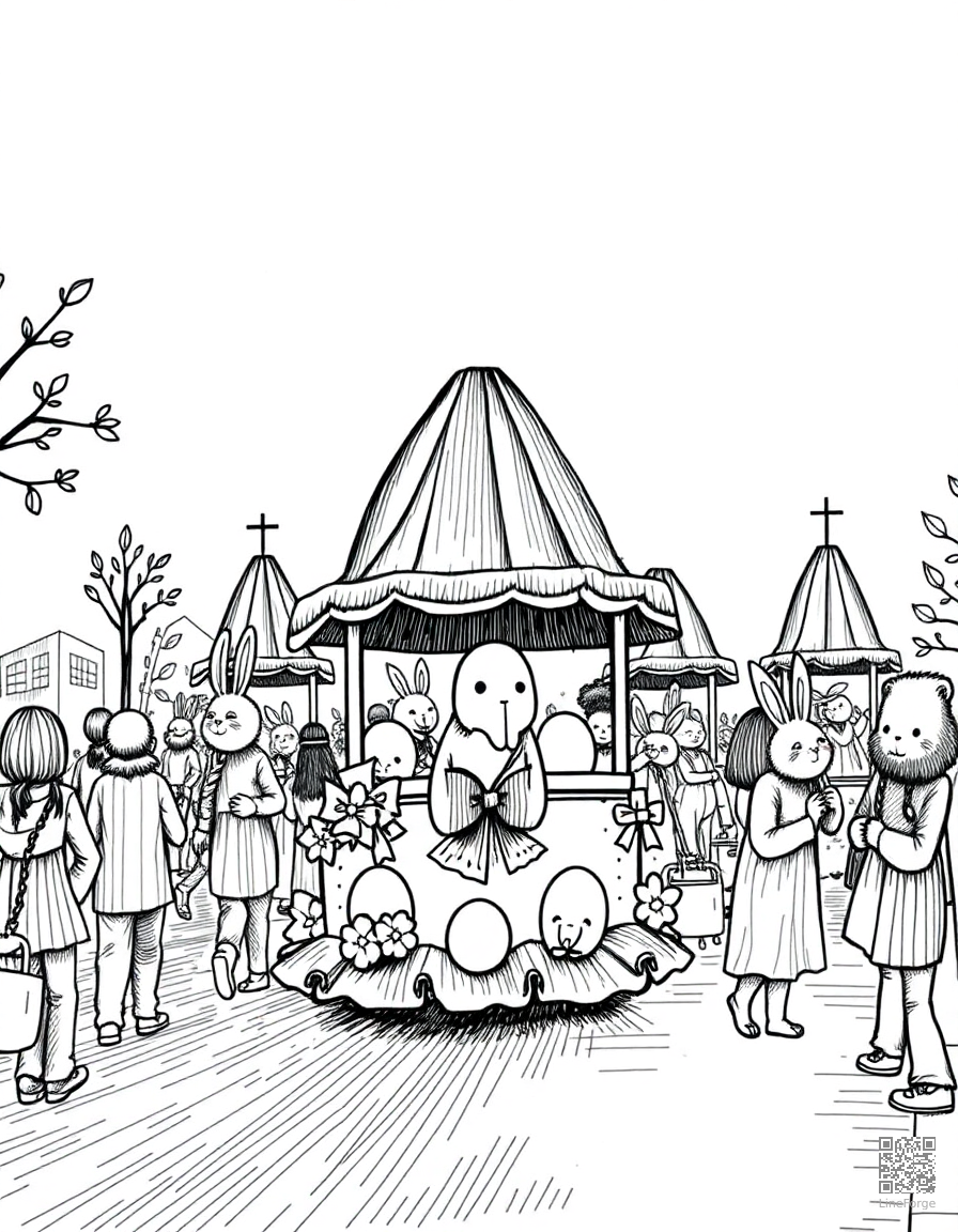 easter parade with spring floats coloring page Crosshatch style - free printable