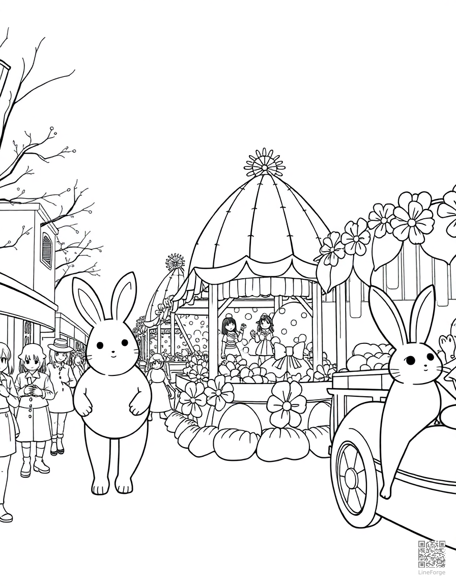 easter parade with spring floats coloring page Manga style - free printable