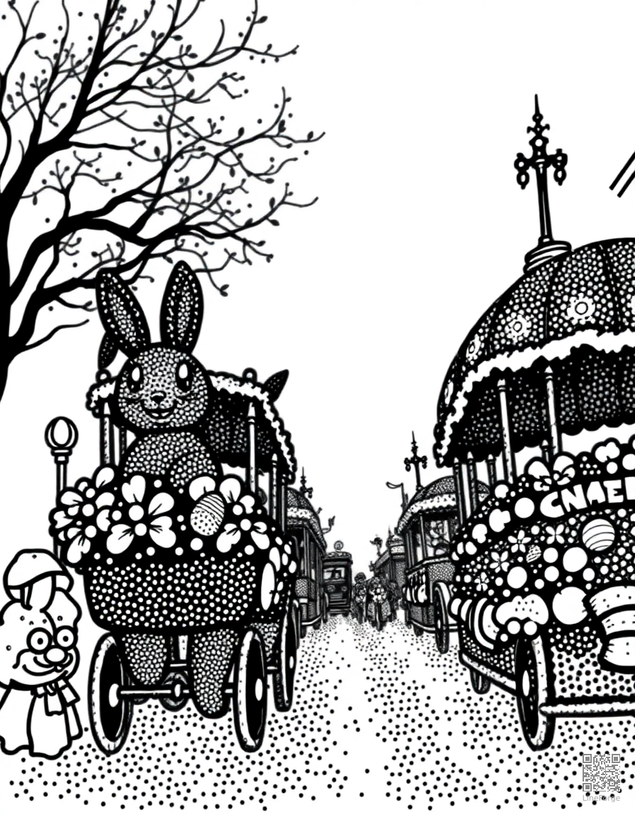 easter parade with spring floats coloring page Stipple style - free printable