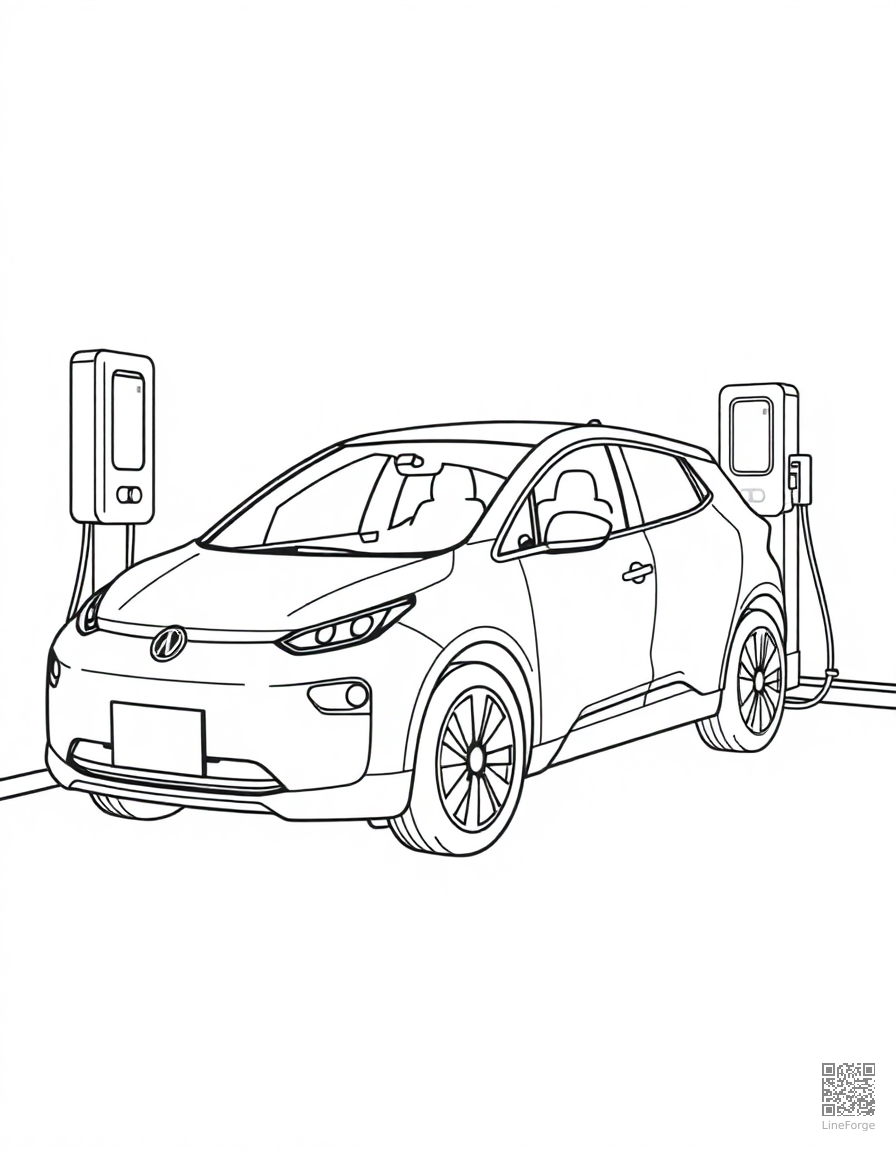 electric car at a charging station coloring page Contour style - free printable
