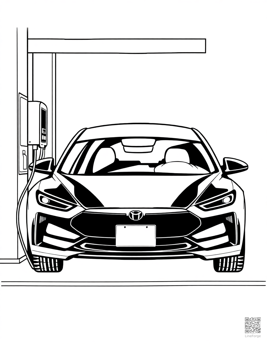 electric car at a charging station coloring page Manga style - free printable