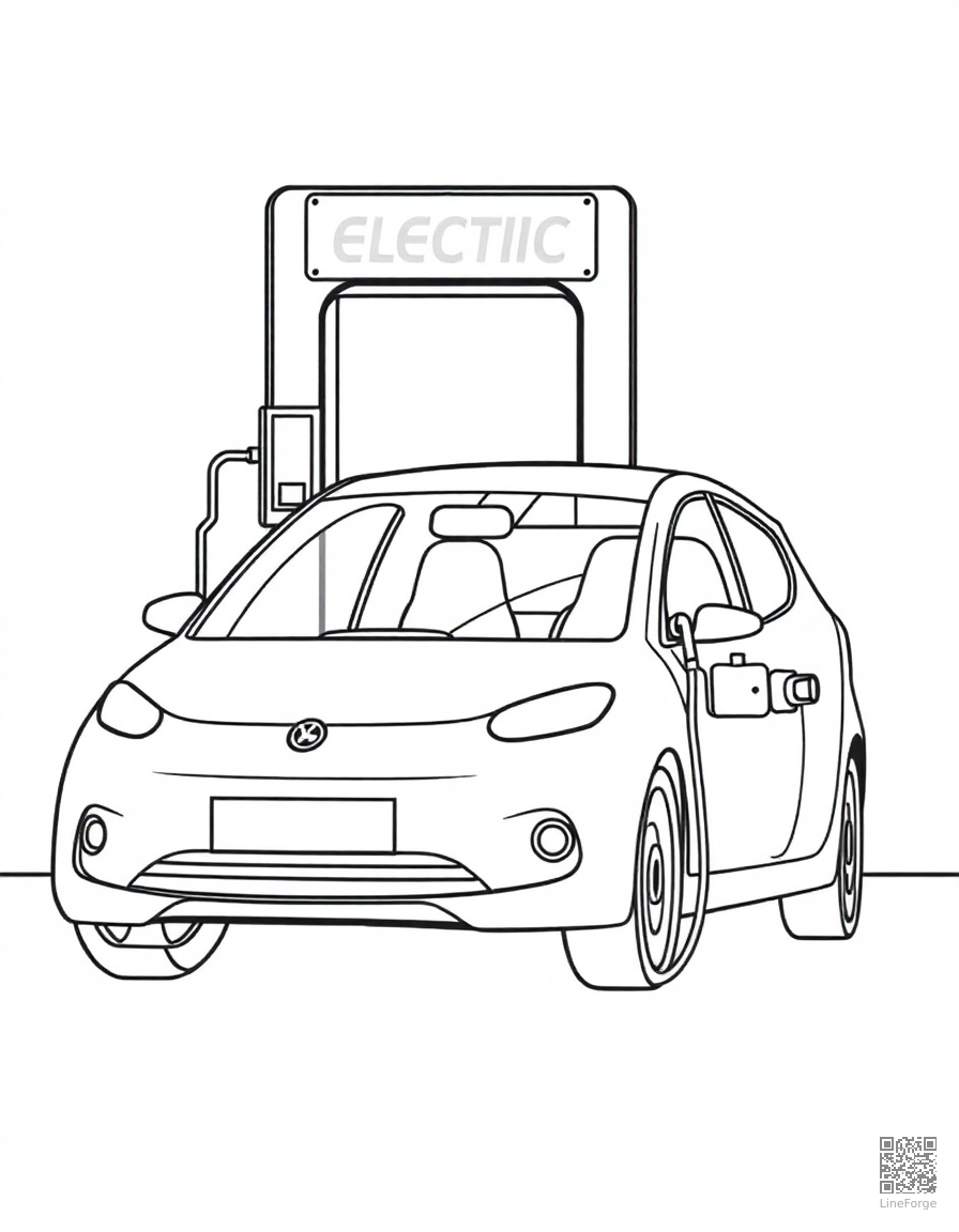 electric car at a charging station coloring page Minimal style - free printable