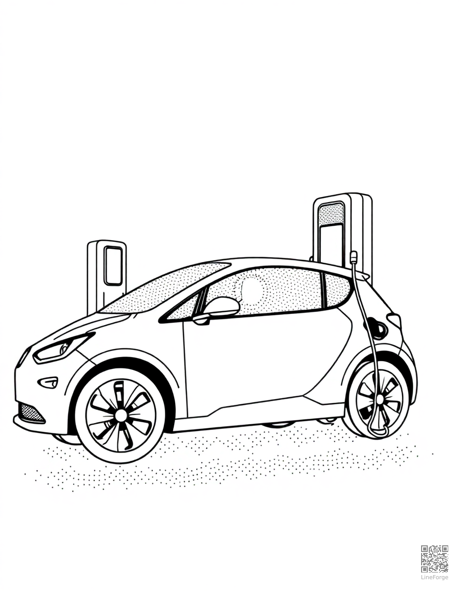 electric car at a charging station coloring page Stipple style - free printable