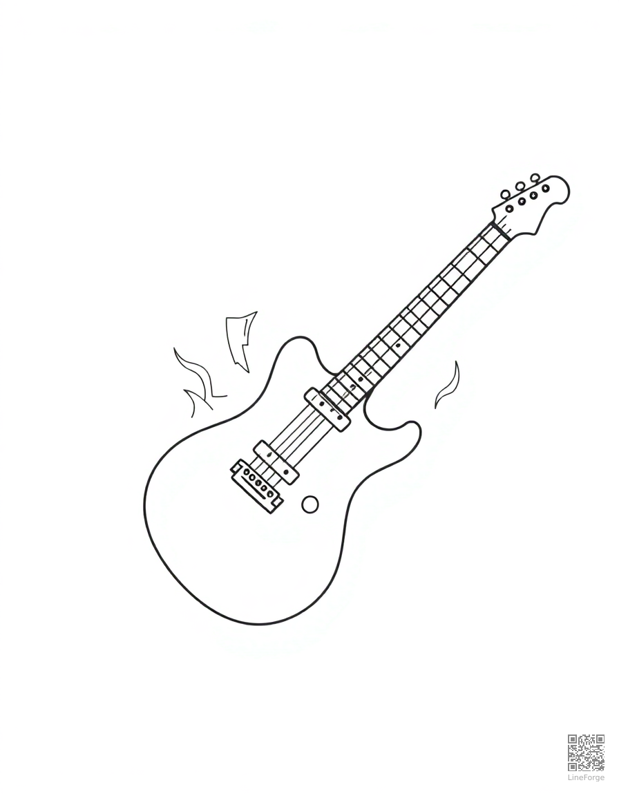 electric guitar with flames and lightning coloring page Minimal style - free printable