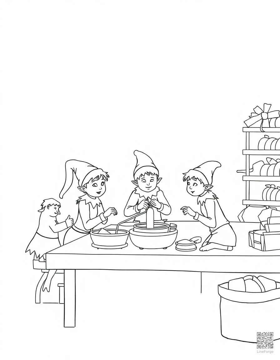 elves working in santas workshop coloring page Minimal style - free printable