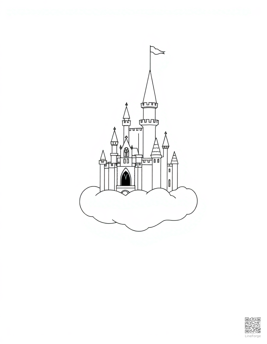 enchanted castle floating on a cloud coloring page Minimal style - free printable