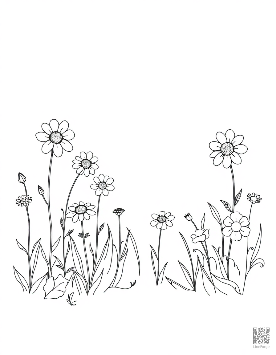 enchanted garden with talking flowers coloring page Minimal style - free printable