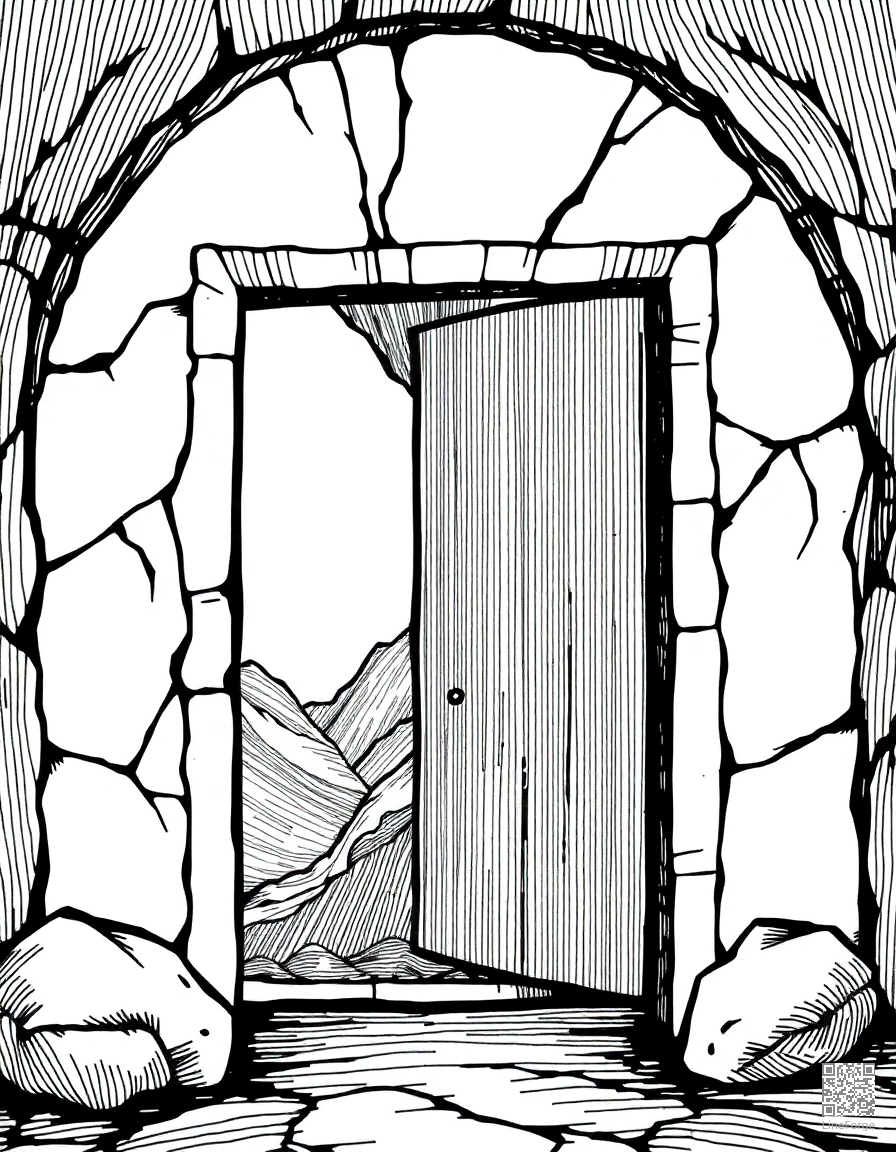 enchanted mirror portal to another world coloring page Crosshatch style - free printable