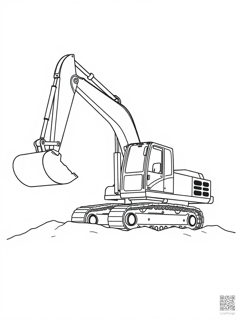Excavator digging with its giant bucket arm coloring page Contour style - free printable