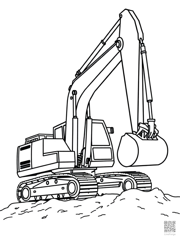 Excavator digging with its giant bucket arm coloring page Minimal style - free printable