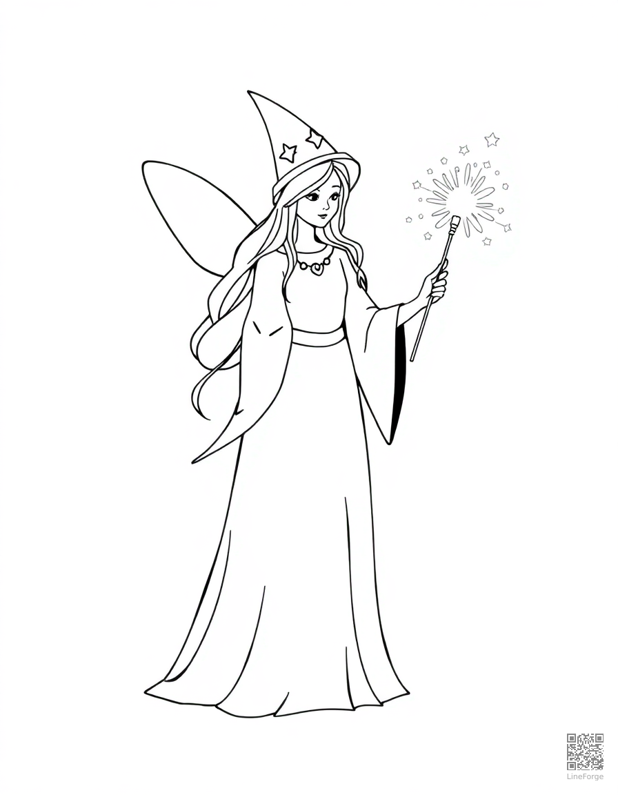 fairy godmother with a sparkling wand coloring page Minimal style - free printable