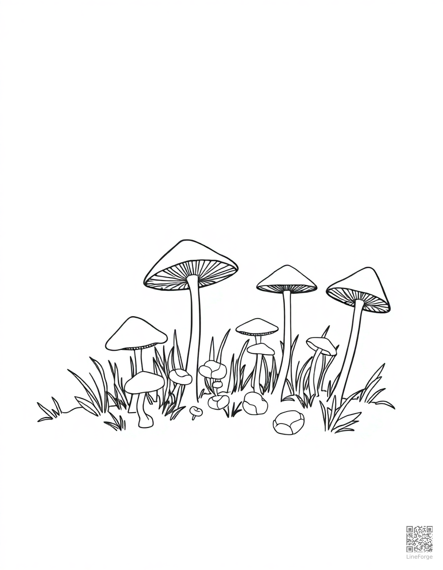 fairy ring of mushrooms in moonlight coloring page Minimal style - free printable