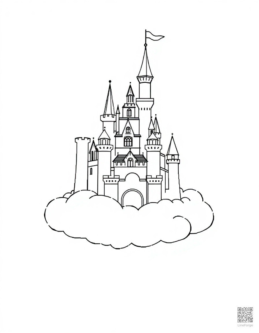 fairy tale castle on a cloud coloring page Minimal style - free printable
