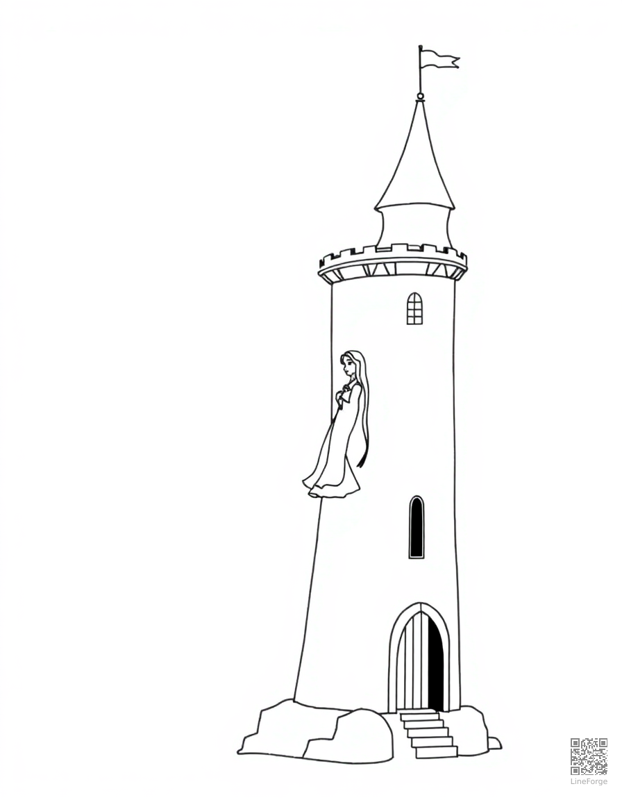 fairy tale princess in a tower coloring page Minimal style - free printable