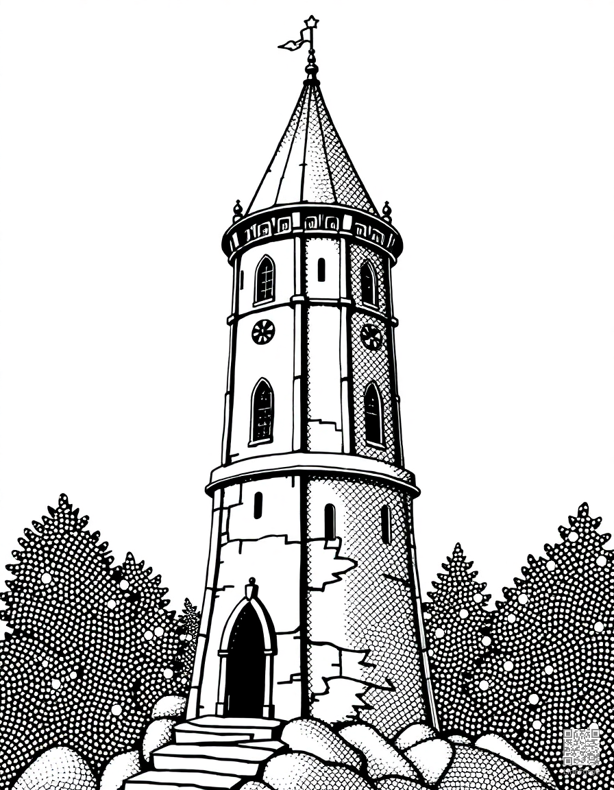 fairy tale princess in a tower coloring page Stipple style - free printable