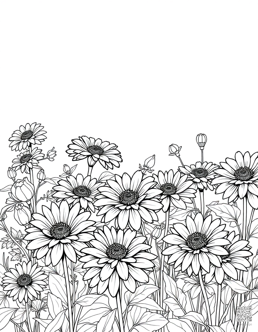 fall garden with chrysanthemums coloring page Manga style - free printable