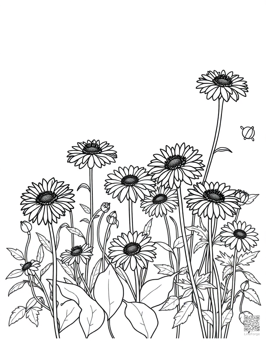 fall garden with chrysanthemums coloring page Minimal style - free printable