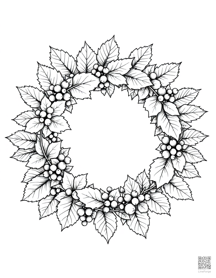 fall wreath made of leaves and berries coloring page Manga style - free printable