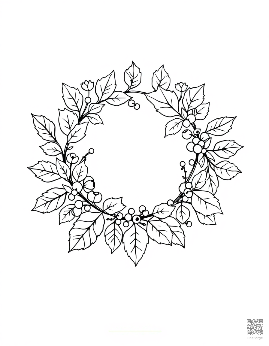 fall wreath made of leaves and berries coloring page Minimal style - free printable