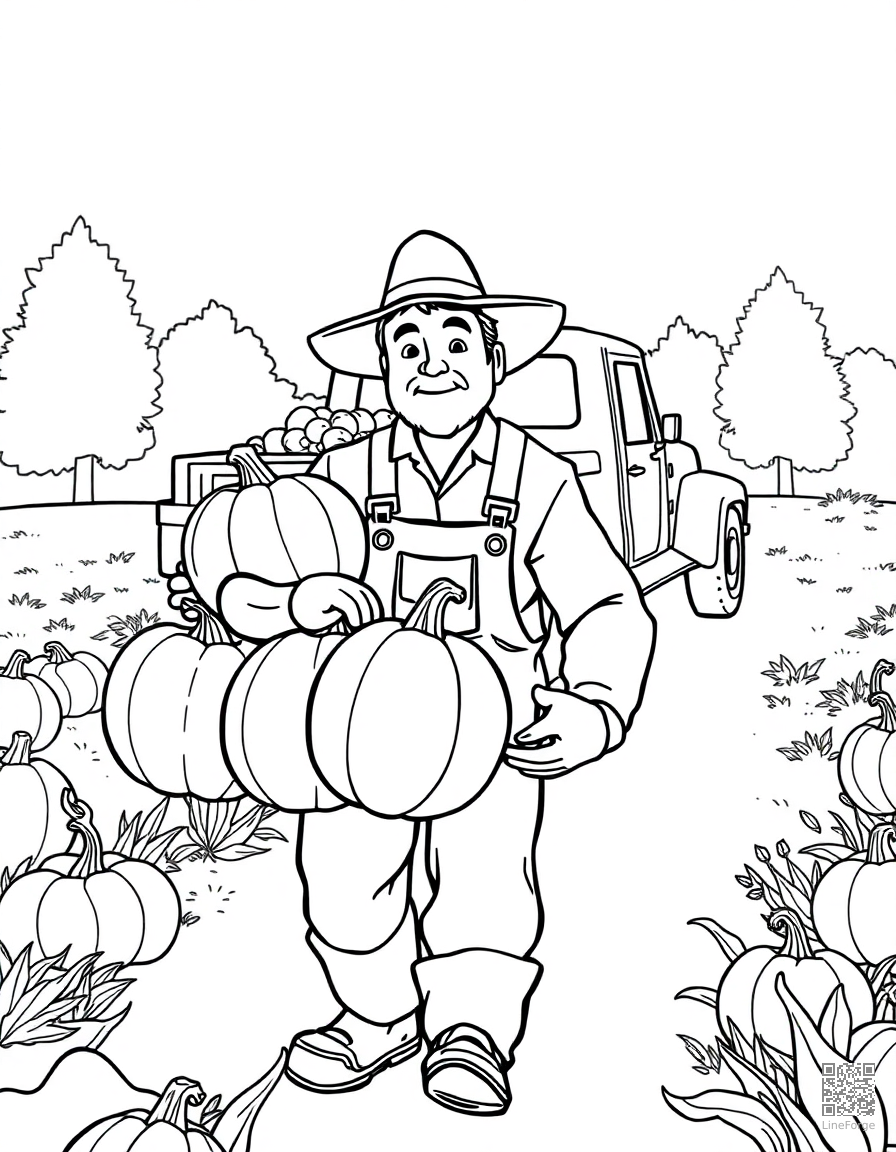 farmer carrying pumpkins to a truck coloring page Contour style - free printable