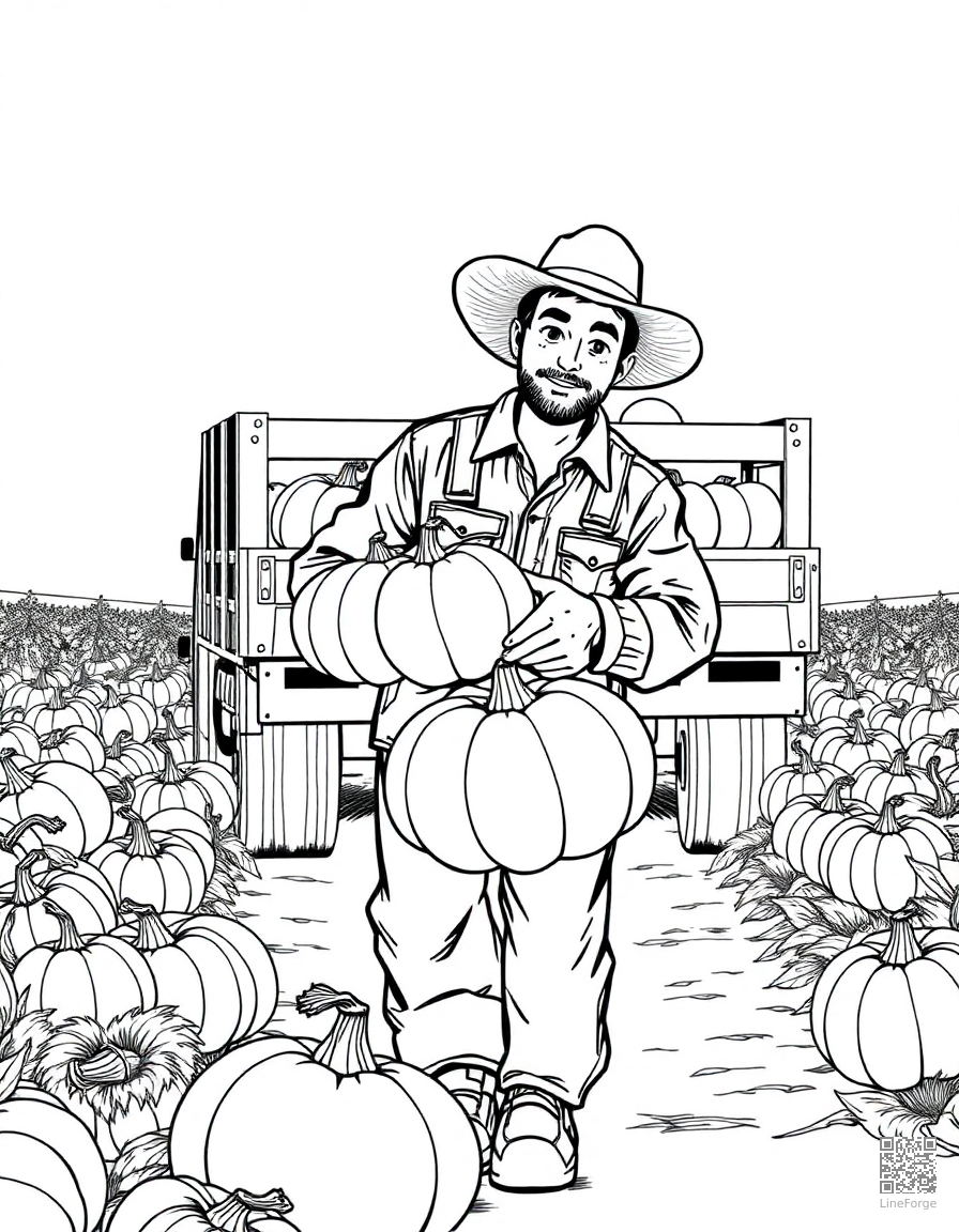 farmer carrying pumpkins to a truck coloring page Manga style - free printable