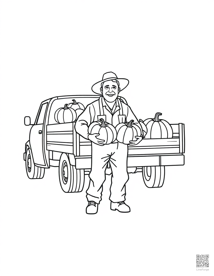 farmer carrying pumpkins to a truck coloring page Minimal style - free printable