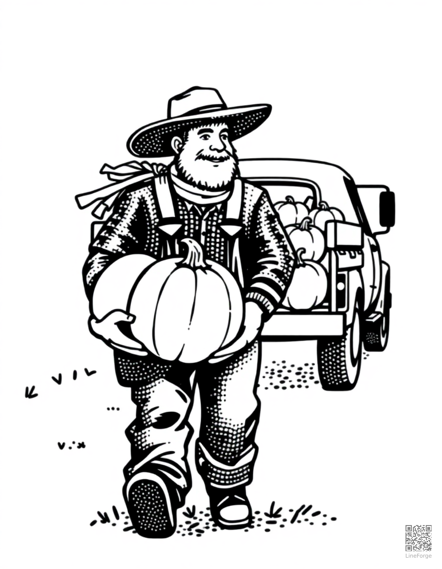 farmer carrying pumpkins to a truck coloring page Stipple style - free printable
