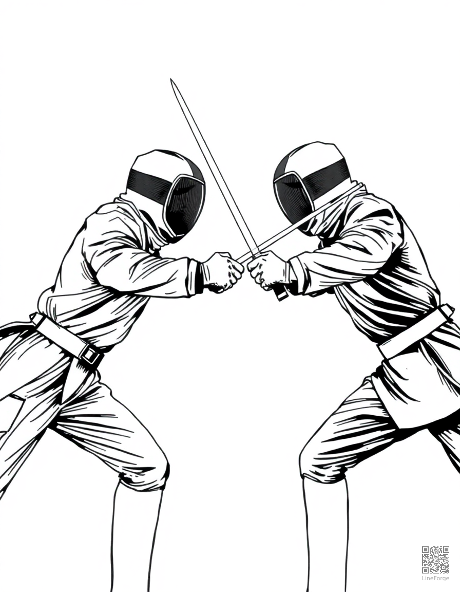 fencing duel with crossed swords coloring page Crosshatch style free printable